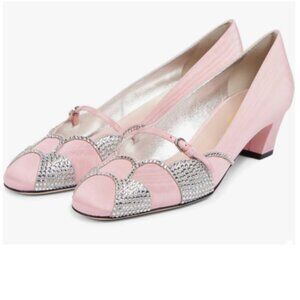 Zszszsu Pink Closed Toe Studded Mary Janes Chunky Low Heels with Buckle Pumps